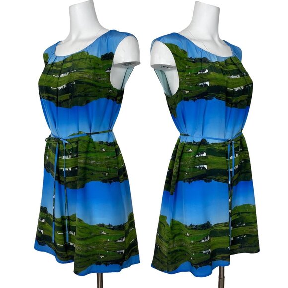 Anthropologie Meadow Rue Cuillin Silk Dress 8P Petite Sleeveless Mini Tie Belt - Picture 2 of 12